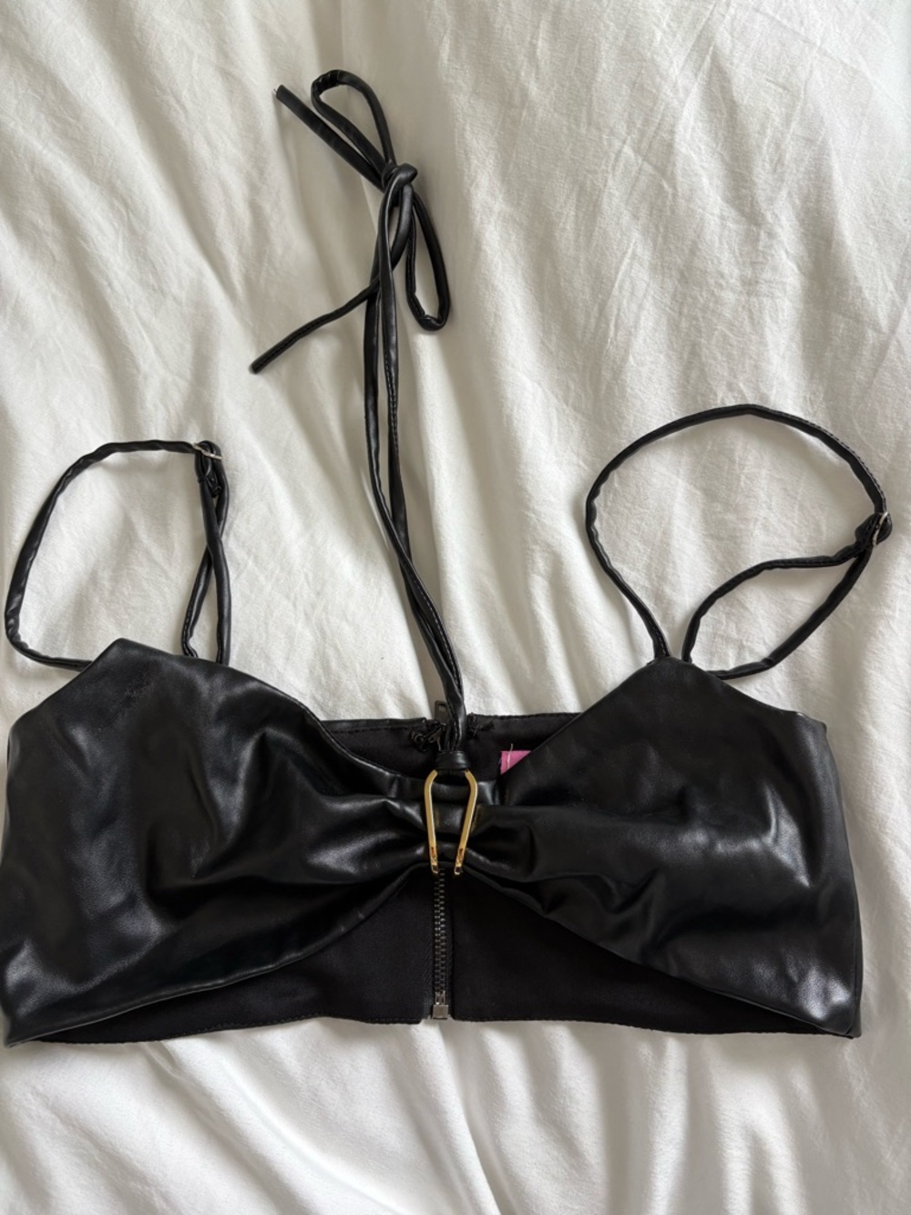Black Faux Leather Buckle Bralette